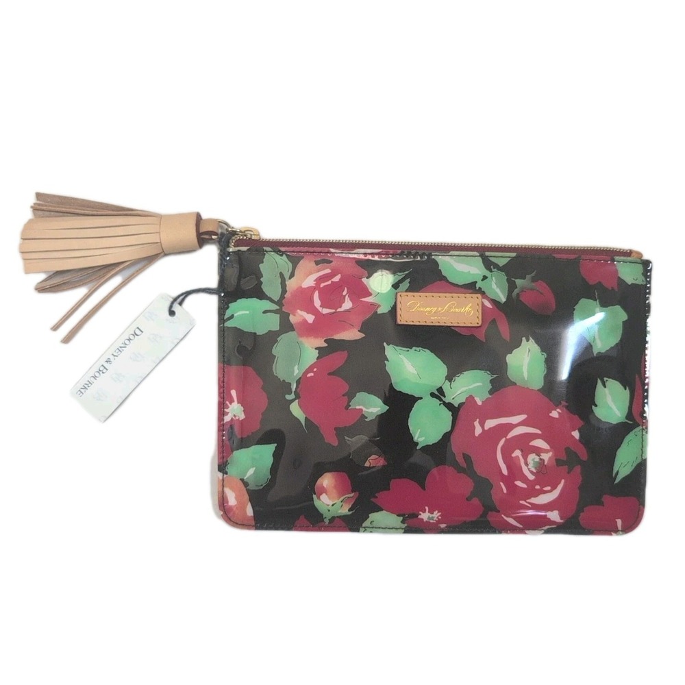 DOONEY & BOURKE Black Multi ROSE GARDEN Leather Tassel Zip Pouch Clutch Bag